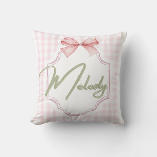 Personalized Melody Baby Girl Nursery Bow&Gingham Throw Pillow
