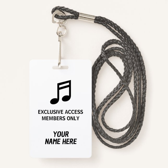 Personalized members only music concert pass badge (Front with Lanyard)