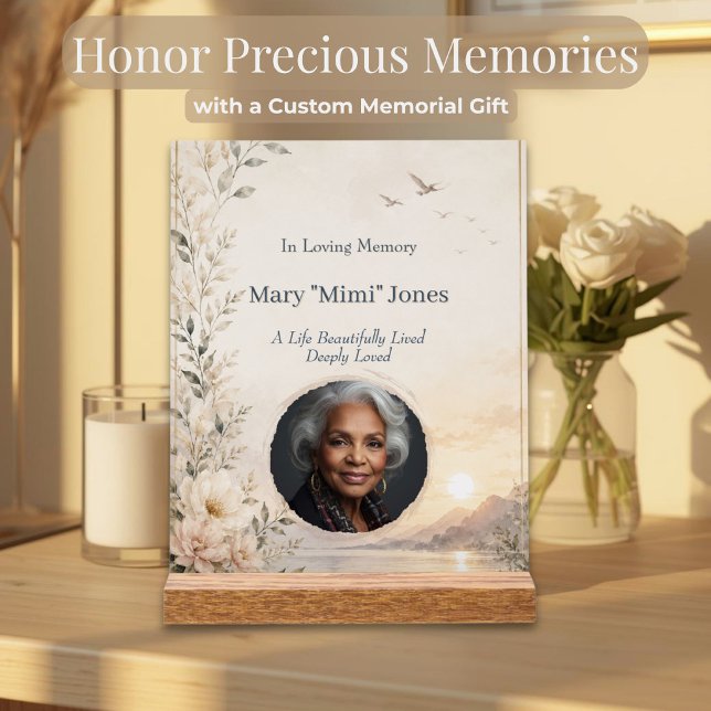 Personalized Memorial Acrylic Block with Photo Sign (Personalized memorial acrylic block watercolor sympathy photo keepsake.)