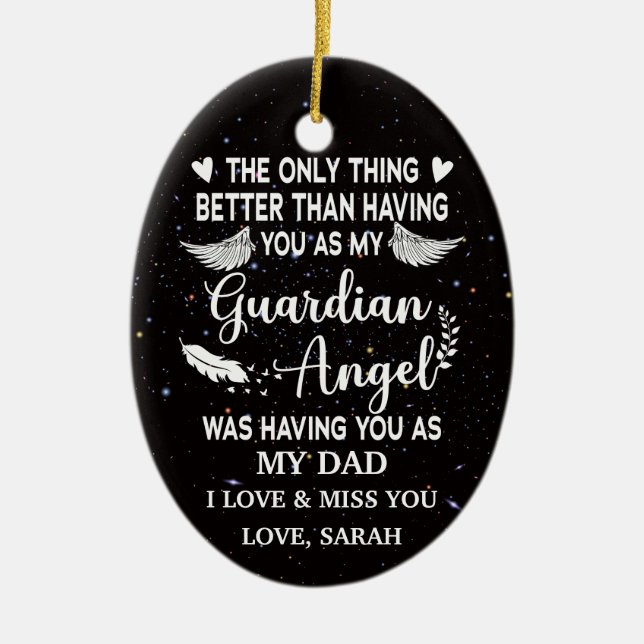 Personalized Memorial Dad guardian angel Ceramic Ornament (Front)