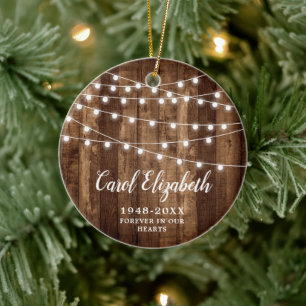 Personalized Memorial Keepsake Barn String Lights Ceramic Ornament