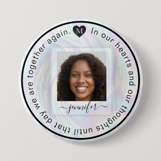 Personalized Memorial Photo Heart Monogram 3 Inch Round Button (Front)