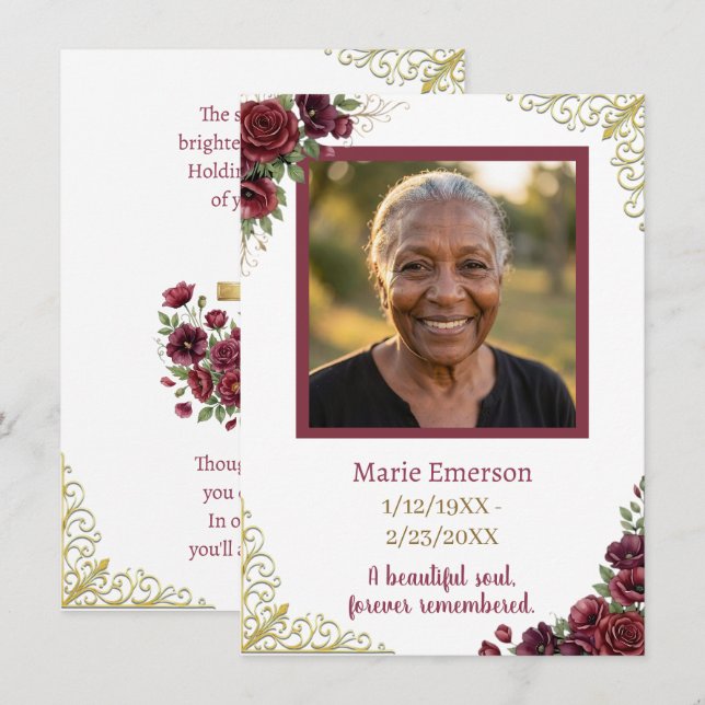 Personalized Memorial Photo Keepsake Card (Front/Back)