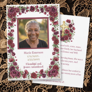 Personalized Memorial Photo Keepsake   Floral Card