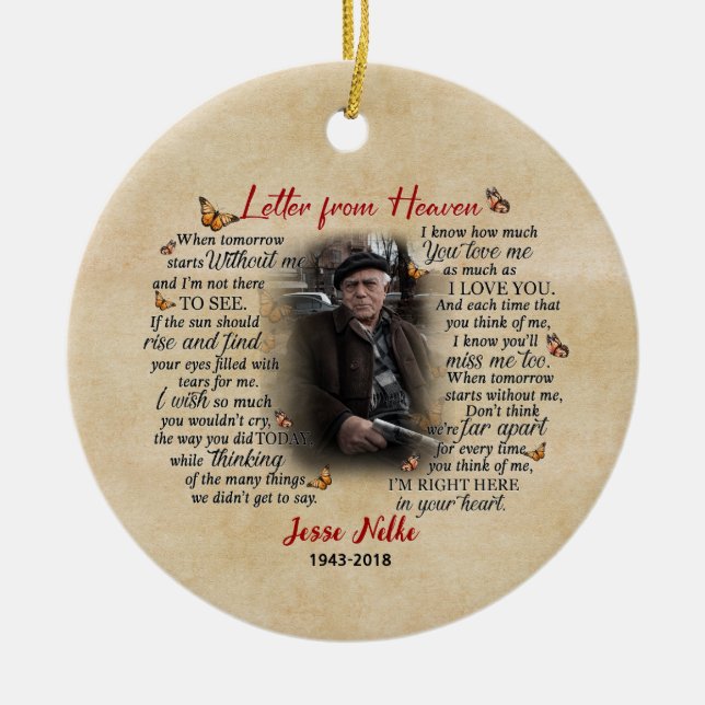 Personalized Memorial Photo Ornament Letter From (Front)