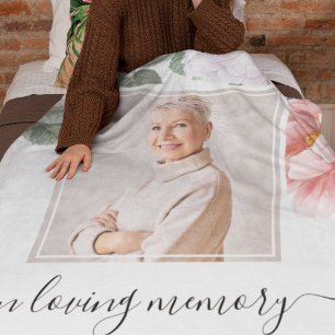  Personalized Memorial Photo Peony Floral Fleece Blanket