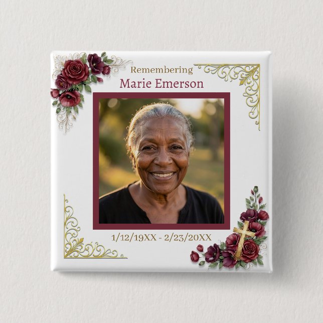 Personalized Memorial Remembering |  Photo 2 Inch Square Button (Front)