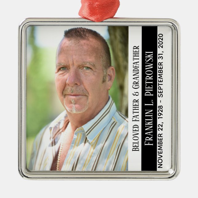 Personalized Memorial Square Metal Ornament (Front)