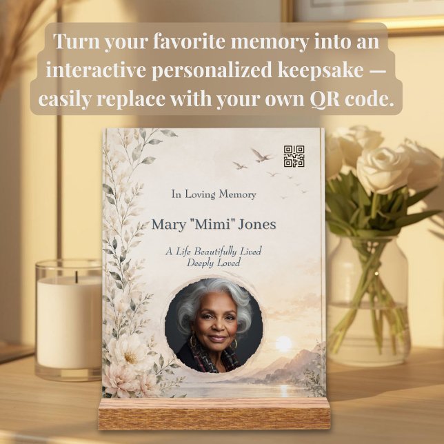Personalized Memorial with Photo and QR Code Acrylic Sign (Personalized memorial acrylic with QR code keepsake for music, videos, voice messages & memories)