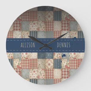 Personalized Memory Quilt Family Name Large Clock