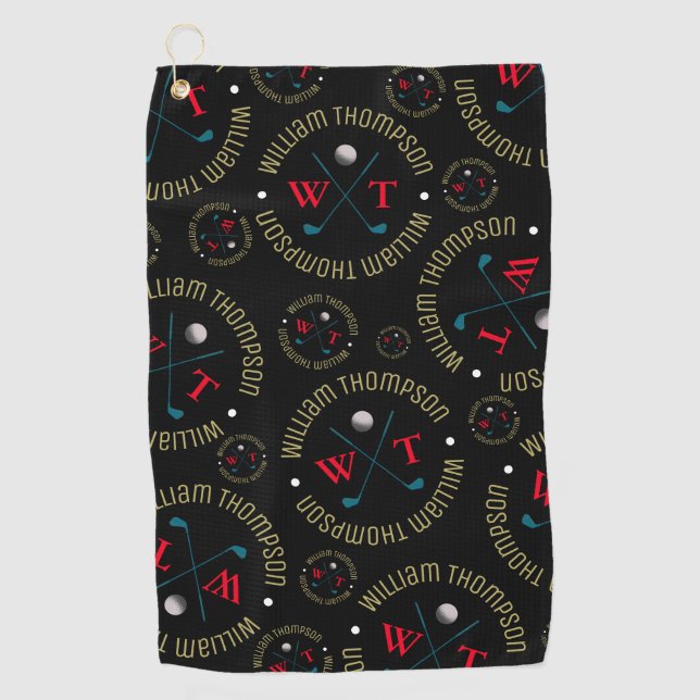 Personalized Men Black and Elegant Golf Towel (Front)