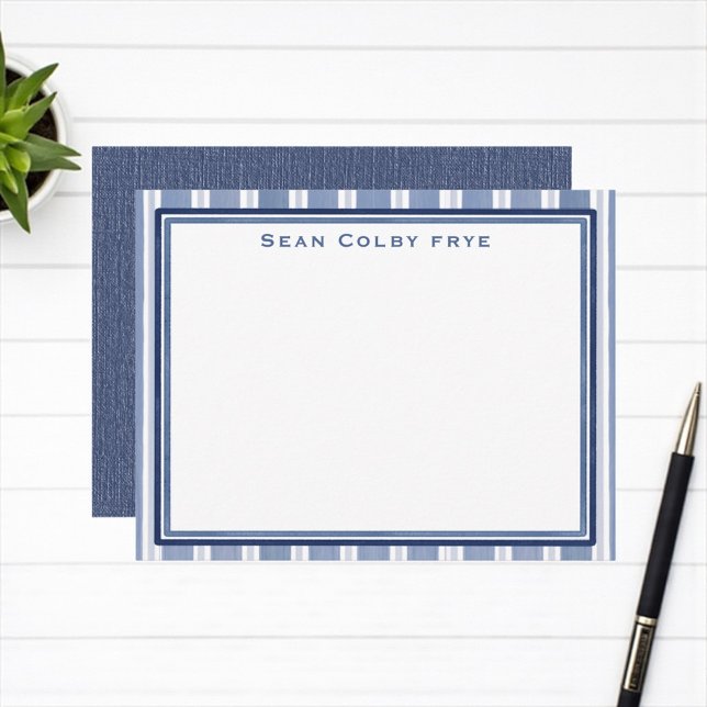 Personalized Men’s Blue Custom Stationery Card (Blue striped personalized men’s stationery)