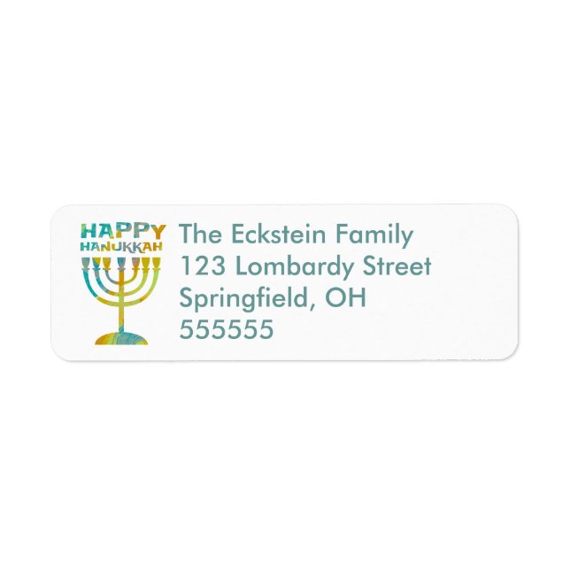 Personalized Menorah Happy Hanukkah Address Labels (Front)