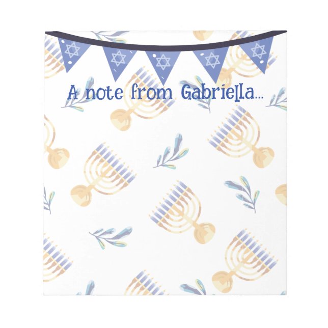 Personalized Menorah Star of David Hanukkah   Notepad (Front)
