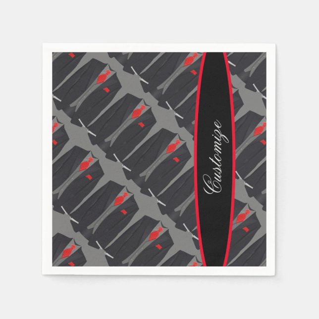 Personalized Men's Black Suit & Red Tie Napkins (Front)