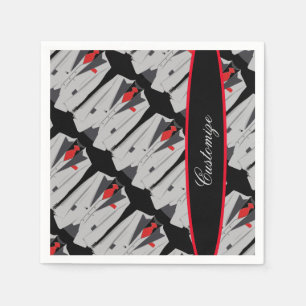 Personalized Men's Grey Suit & Red Tie Napkin