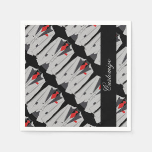 Personalized Men's Grey Suit & Red Tie Napkins