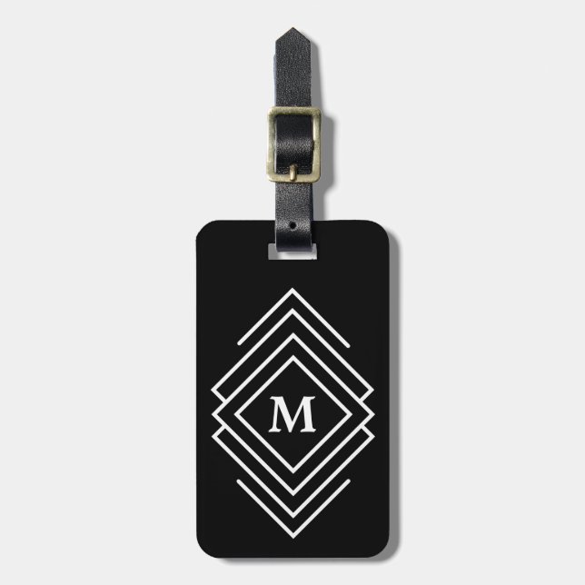 Personalized Men's Monogram Black And White Luggage Tag (Front Vertical)