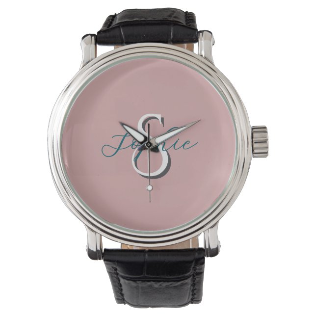 Personalized Men's Monogram Name Gift Dusty Rose Watch (Front)