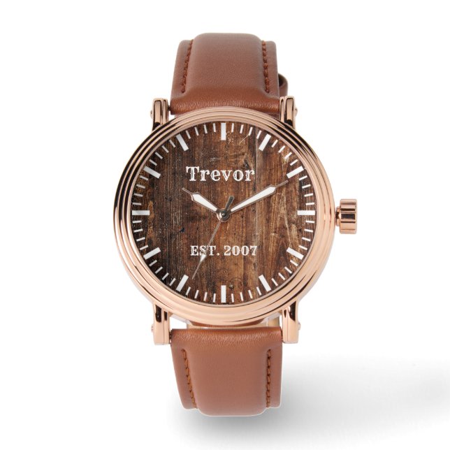 Personalized men's rustic wood watch (Front)