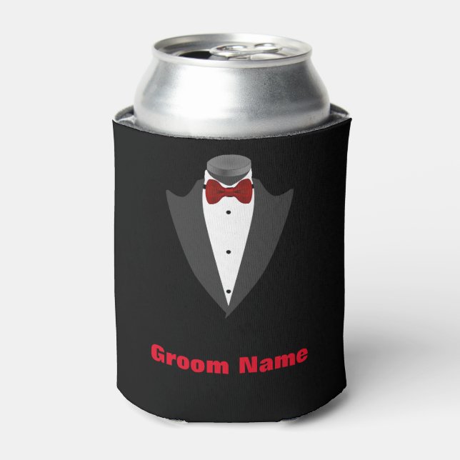 Personalized Men's Tuxedo Shirt Groom Can Cooler (Can Front)