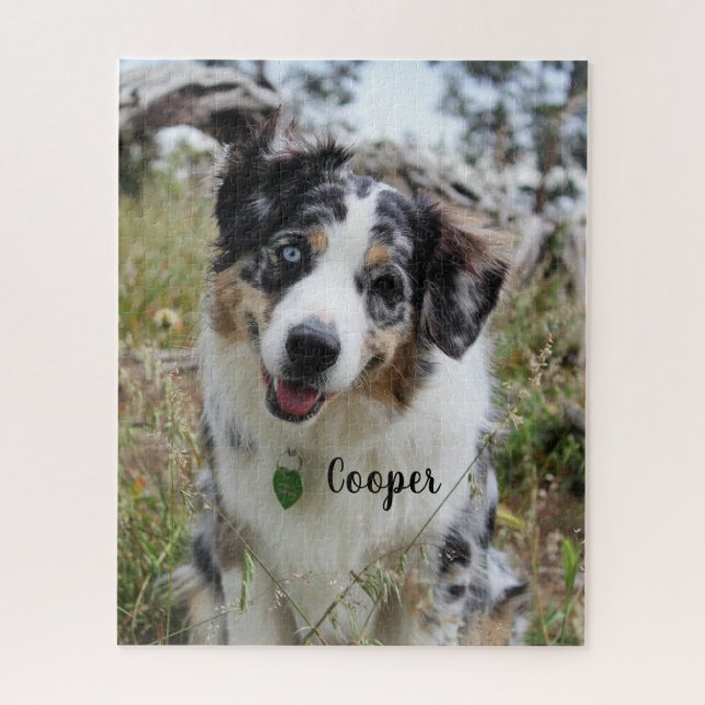Personalized Merle Australian Shepherd Puppy Jigsaw Puzzle (Vertical)