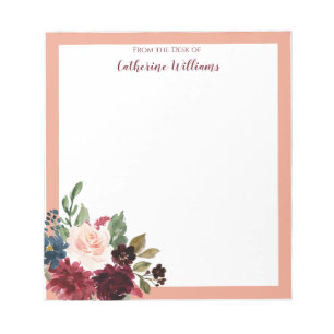 Personalized Merlot Navy Floral Pastel Notepad