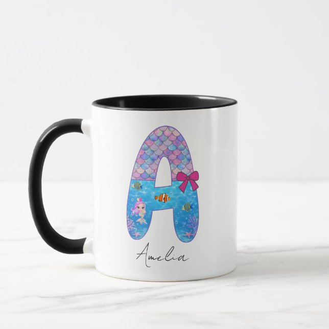 Personalized Mermaid Alphabet Letter A  Mug (Left)