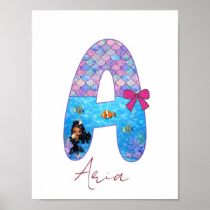 Personalized Mermaid Alphabet Letter A Poster