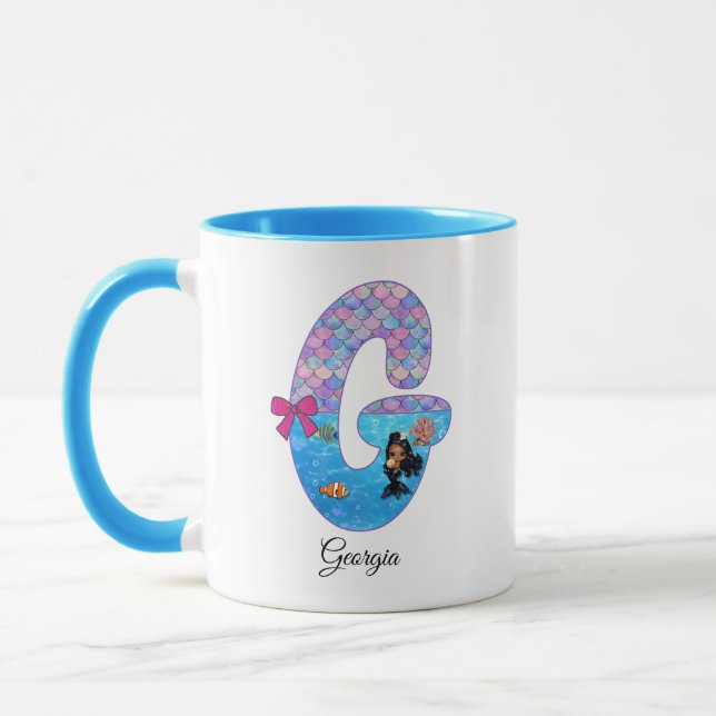 Personalized Mermaid Alphabet Letter G Mug (Left)