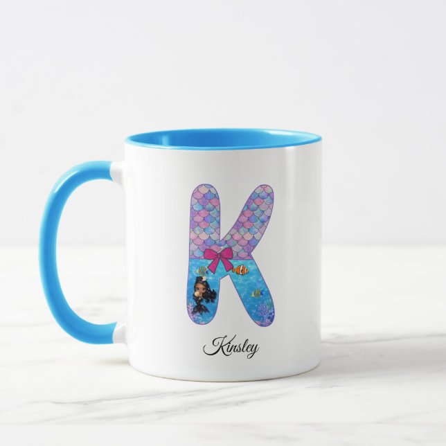 Personalized Mermaid Alphabet Letter K Mug (Left)