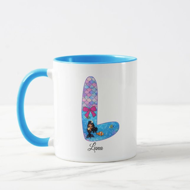 Personalized Mermaid Alphabet Letter L Mug (Left)
