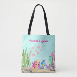 Personalized Mermaid and Axolotl Tote Bag