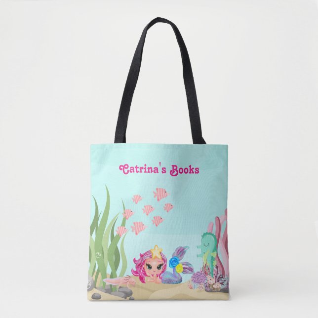Personalized Mermaid and Axolotl Tote Bag (Front)