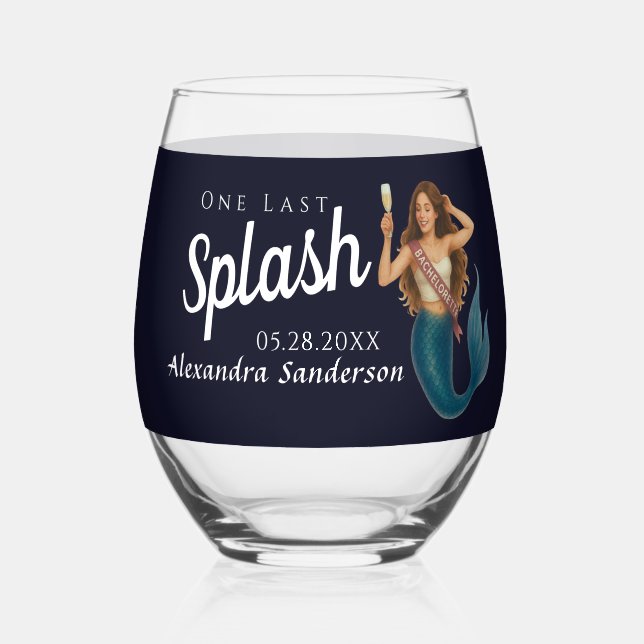 personalized mermaid bachelorette wine glass (Front)