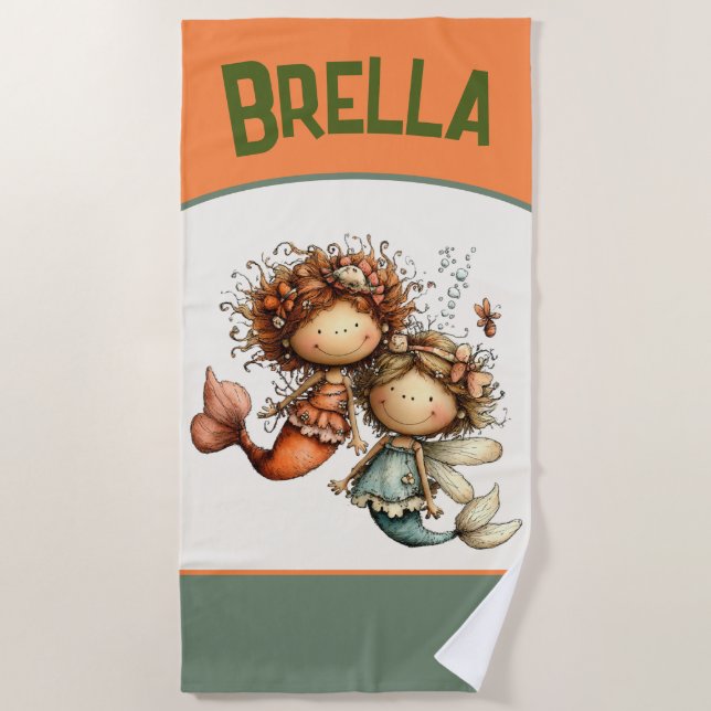 Personalized Mermaid Beach Towel  (Front)