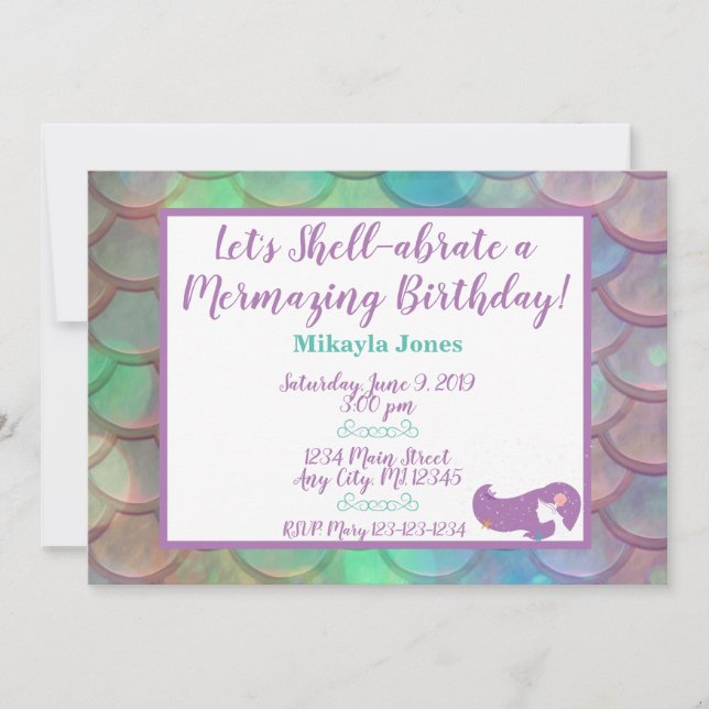 Personalized Mermaid Birthday Invitation (Front)