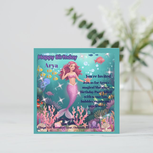 Personalized Mermaid Birthday Party Invitation (Standing Front)