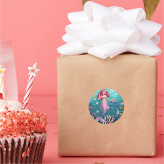 Personalized Mermaid Birthday Party Invitation Classic Round Sticker