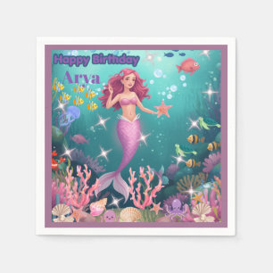 Personalized Mermaid Birthday Party Invitation Napkin