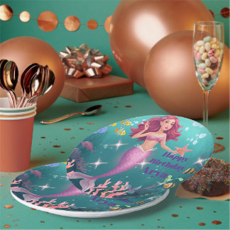 Personalized Mermaid Birthday Party Invitation Paper Plate