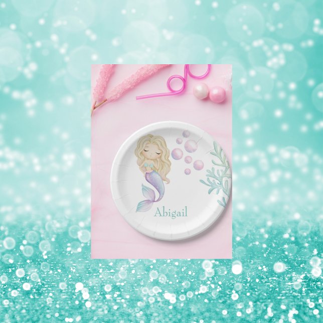 Personalized Mermaid Birthday Party Paper Plate (Creator Uploaded)
