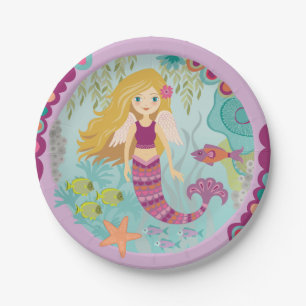 Personalized Mermaid Birthday Party Paper Plates