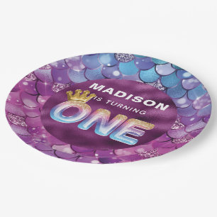 Personalized Mermaid Birthday Pink Blue Paper Plate