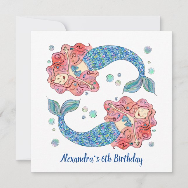 Personalized Mermaid Children's Birthday Invite (Front)