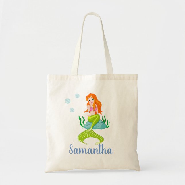 Personalized Mermaid Custom Name Girl's Tote Bag (Front)