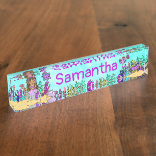 Personalized Mermaid, Fish, Coral Under the Sea Nameplate