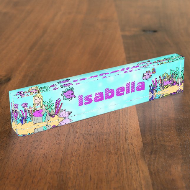 Personalized Mermaid, Fish, Coral Under the Sea Nameplate (Side)