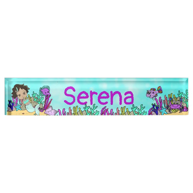 Personalized Mermaid, Fish, Coral Under the Sea Nameplate (Front)