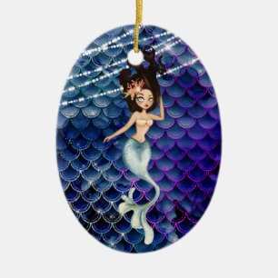 Personalized Mermaid in Blue ~ Sparkling Beach Ceramic Ornament